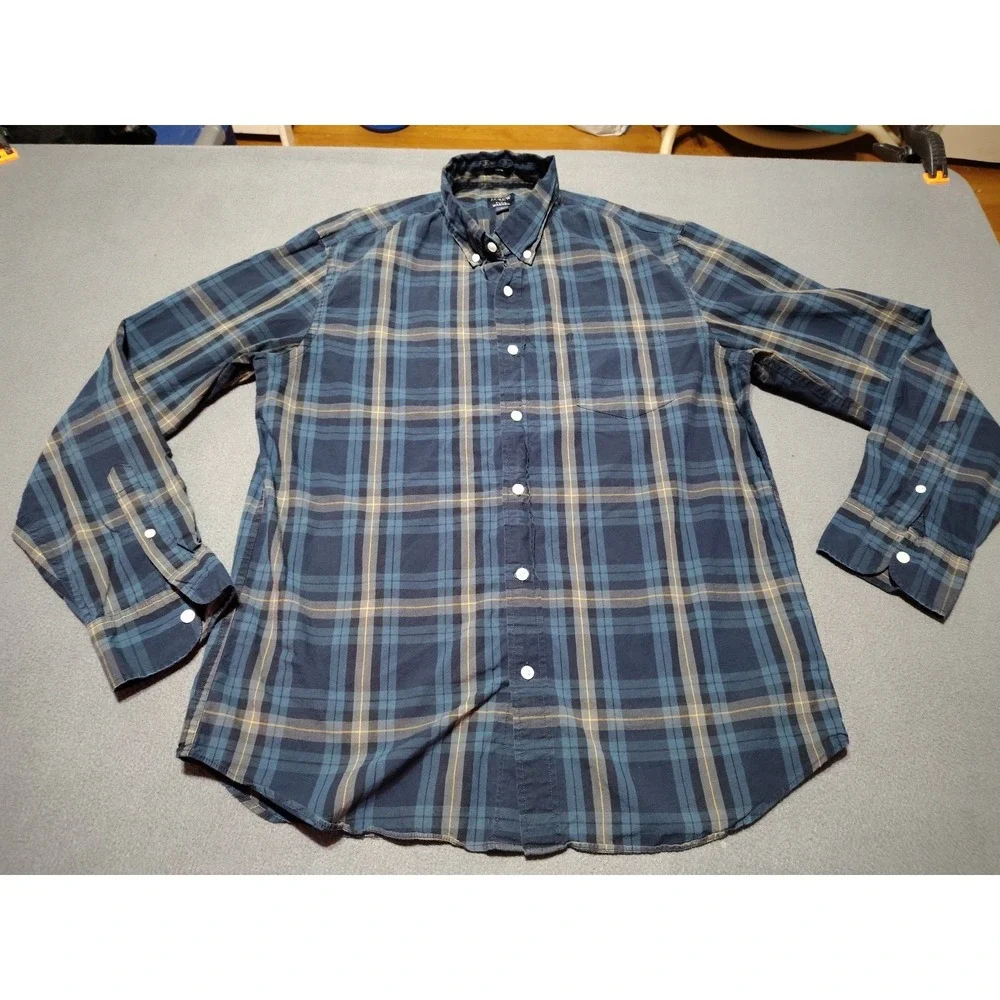 J. Crew Shirt Men L Slim Blue Plaid Work Country Long Sleeve Button Down Flex